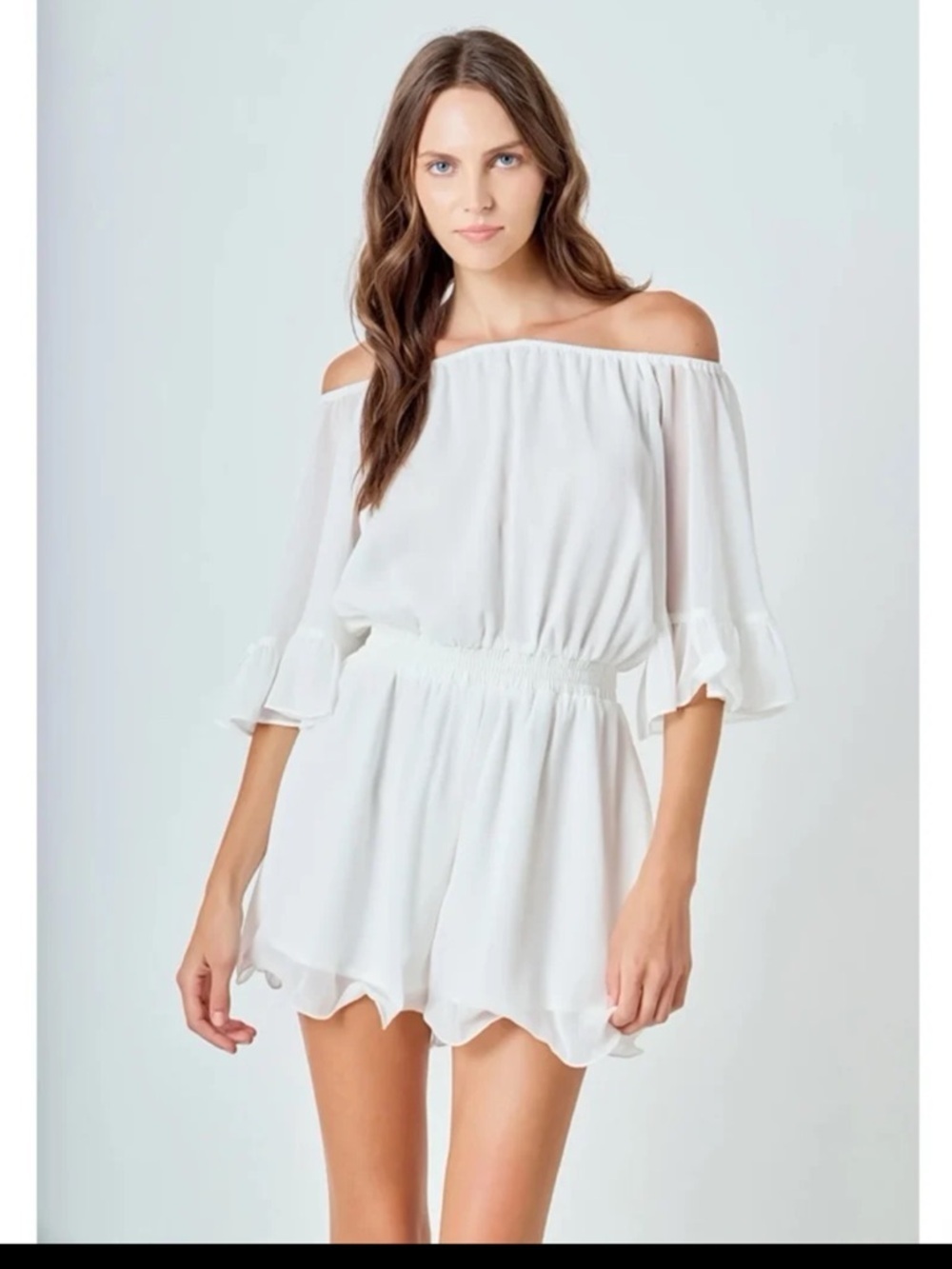 NWT Endless Rose RUFFLED SLEEVE ROMPER in White size Medium - Picture 3 of 12